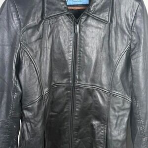 Kenneth Cole Reaction Leather Jacket Womens Medium Black Zip Minimalist